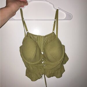Forever 21 Olive Green Lace-Up Crop Top